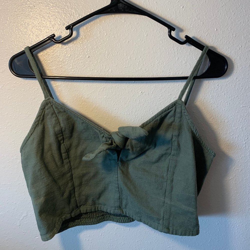 AERIE Structured Green Tank Crop Top w/ Front Tie